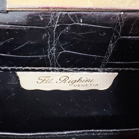 VTG Fratelli Righini Venezia Black Crocodile Embossed Leather Purse Bag Mob Wife - Picture 7 of 10